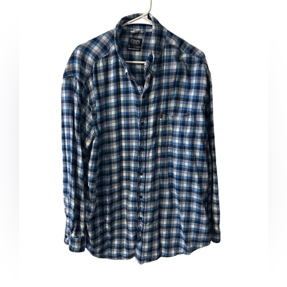 Chaps Performance Flannel Shirt Mens 2XL Blue Plaid Cotton Button Down - Picture 1 of 10